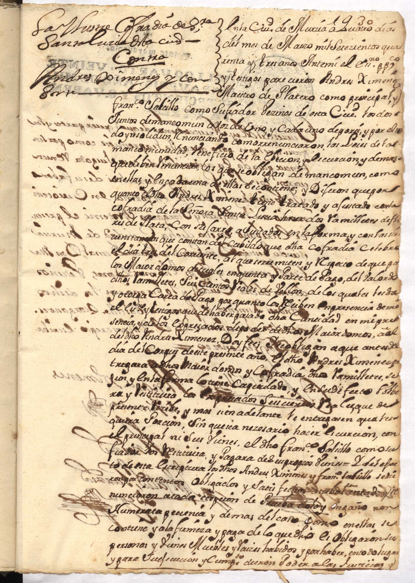 Registro de José Salvador García Bega, Murcia de 1743.