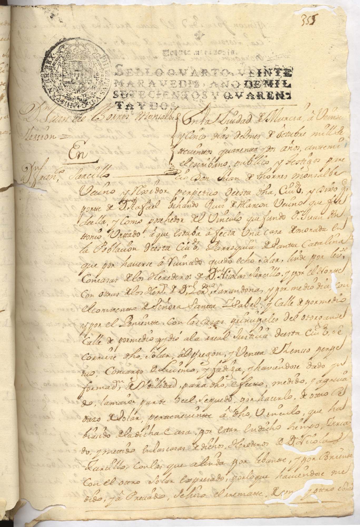Registro de Pedro José Villanueva, Murcia de 1742.