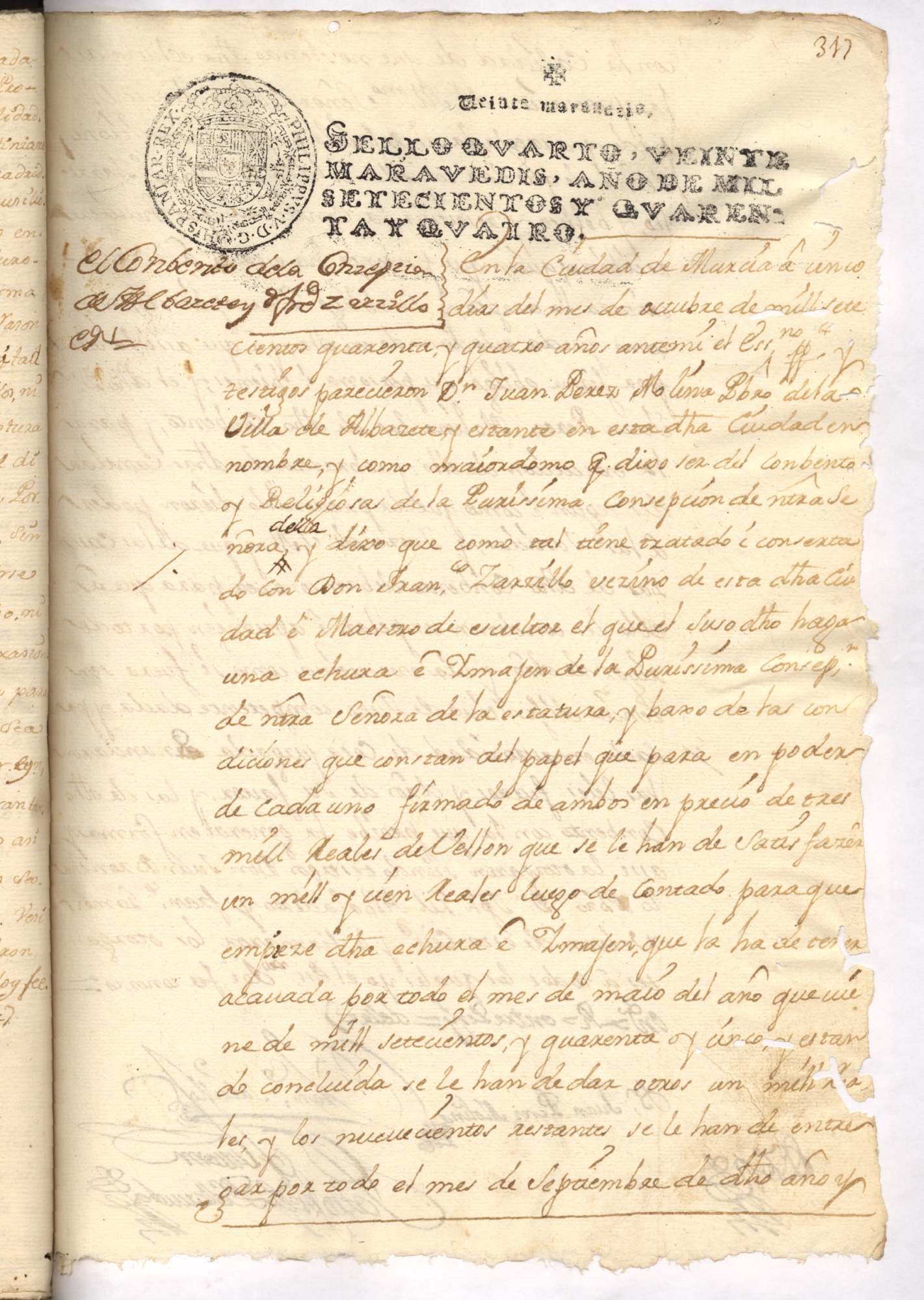 Registro de Pedro José Villanueva, Murcia. Año 1744.