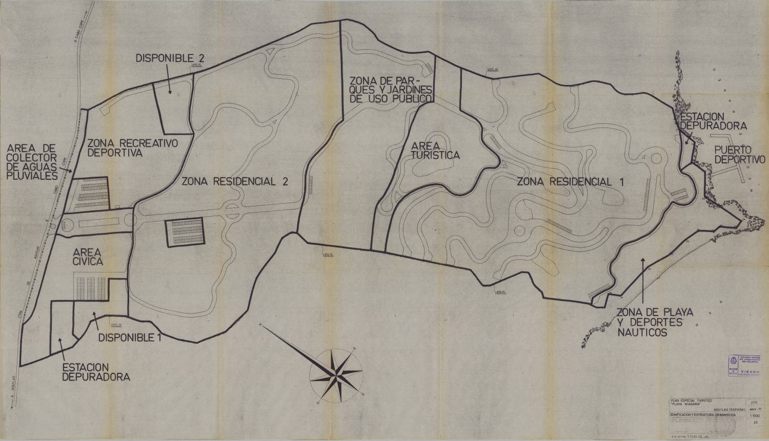 Zonificación y estructura urbanística del plan especial turístico de Playa Niágara, en la bahía del Hornillo de Águilas.