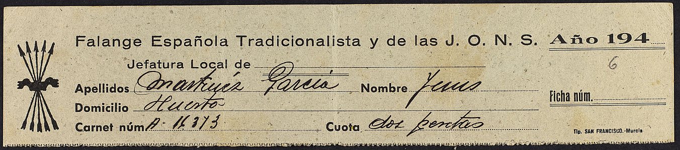 Ficha de cuota de Jesús Martínez García.