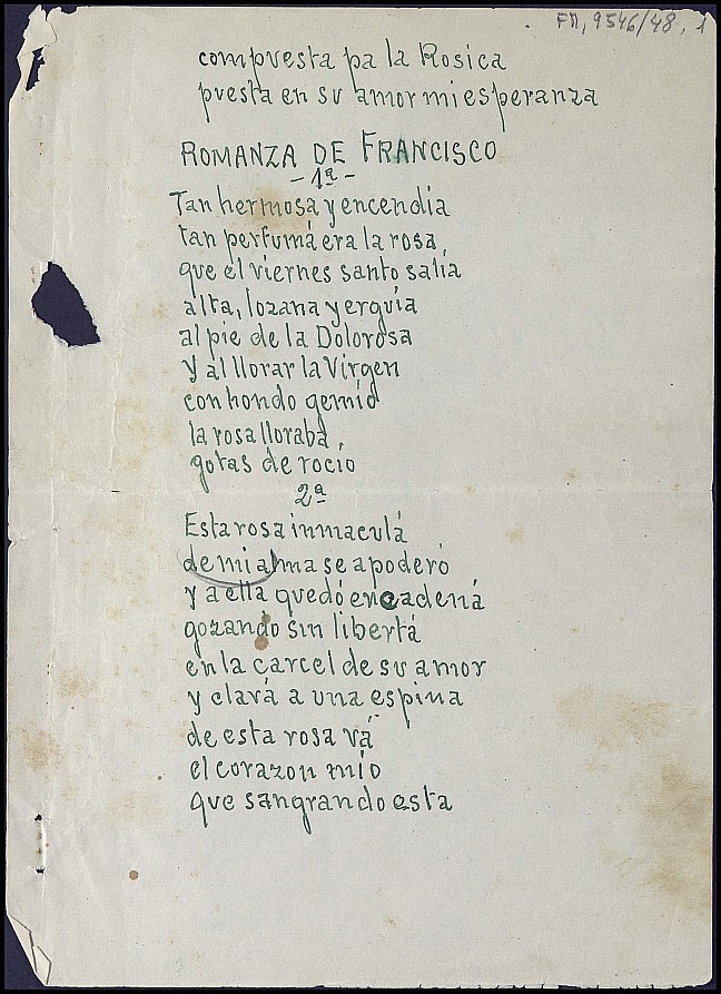 Fragmento del libreto de una zarzuela.