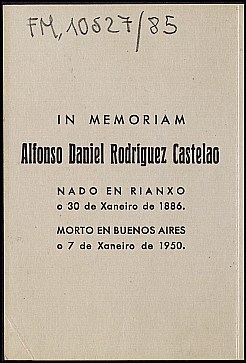 Esquela recordatorio del político y escritor gallego Alfonso Rodríguez Castelao, fallecido el 7 de enero de 1950.