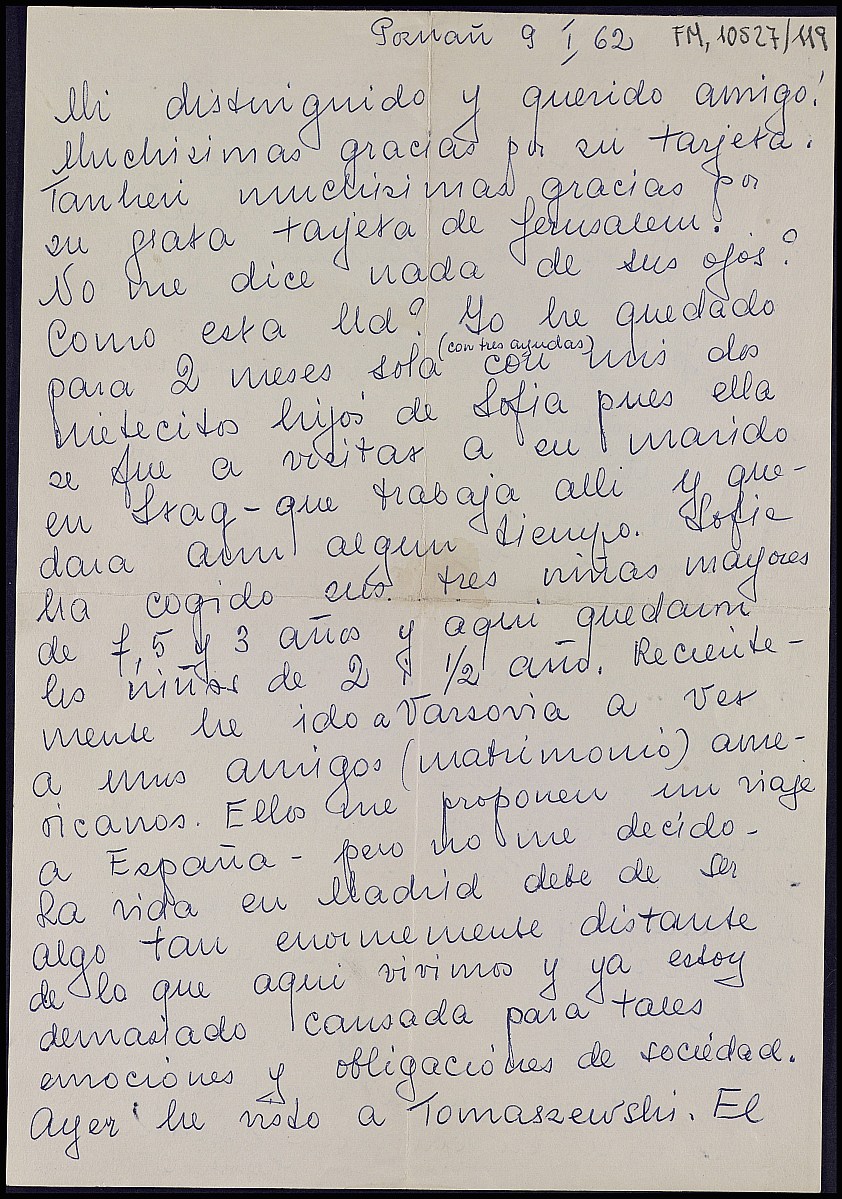 Carta de Halina Meissner Casanova comentando asuntos familiares.