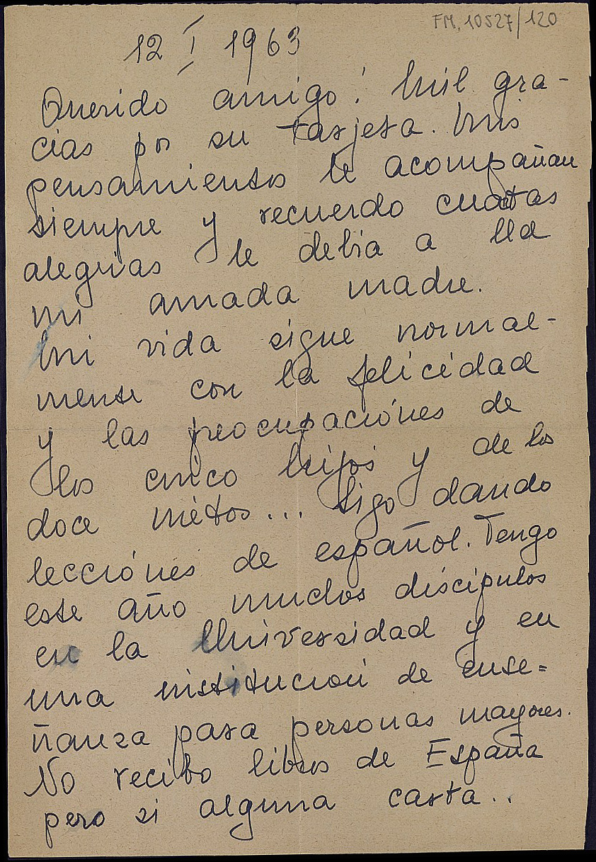 Carta de Halina Meissner Casanova comentando sobre su trabajo como lectora de Español en la Universidad.