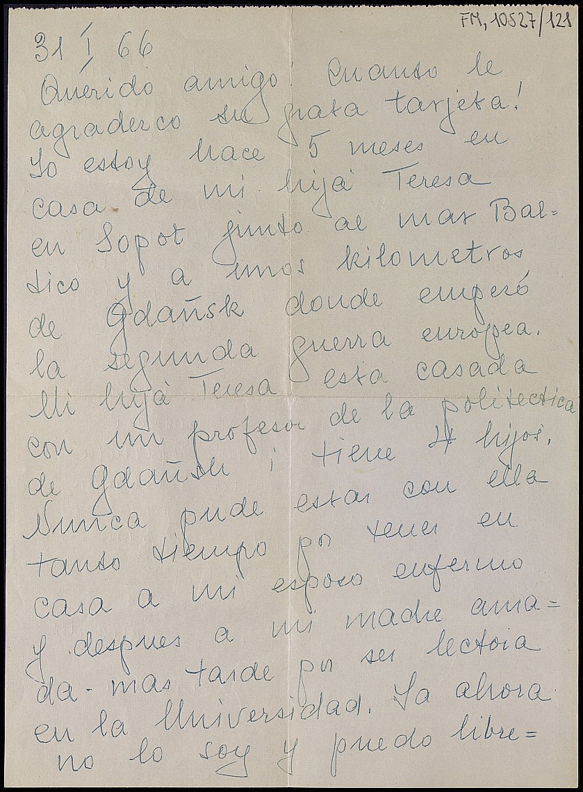 Carta de Halina Meissner Casanova comentando asuntos familiares.