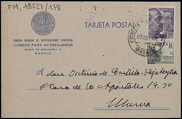Tarjeta postal de Joaquín de Entrambasaguas agradeciendo el envío de 