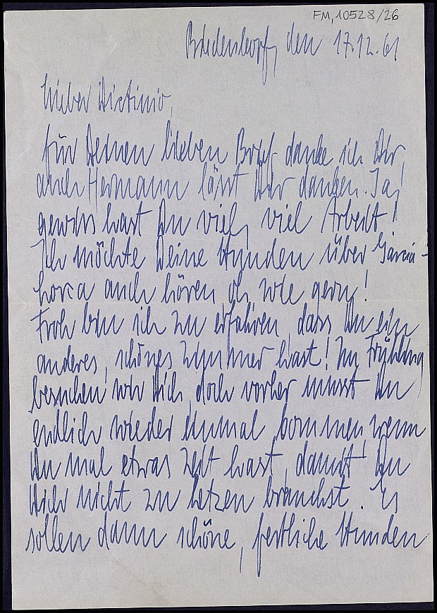 Carta de Charlotte Hochgründler comentándole a Dictinio la ilusión que le hizo su visita.