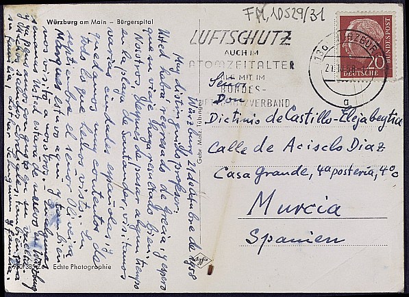 Tarjeta postal de Lothar Schugmann sobre su estancia en España.