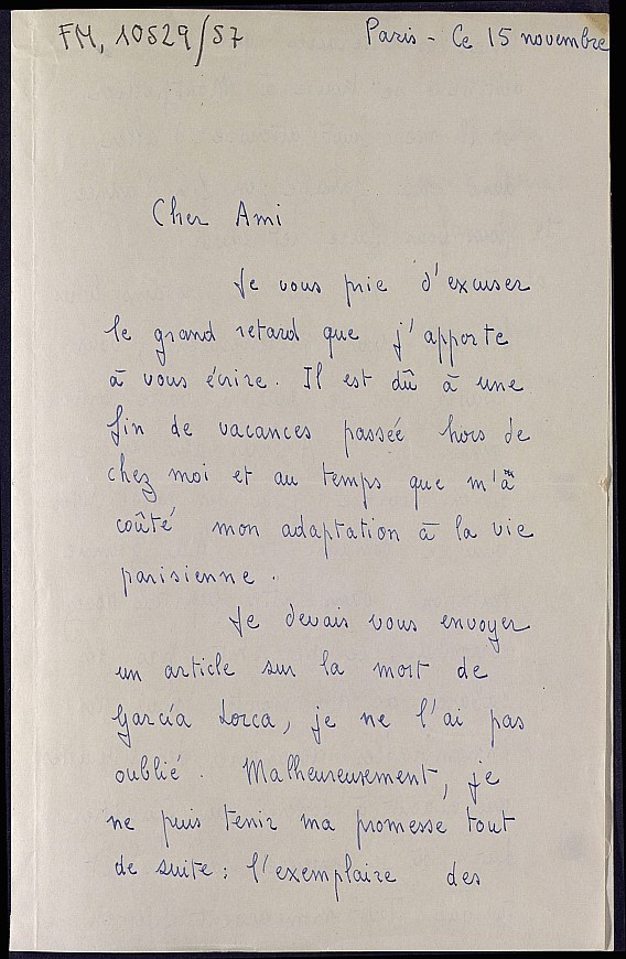 Carta de Jean Subirats comentando sobre la adaptación a su nueva vida en París y sobre el pasado curso en Coimbra.