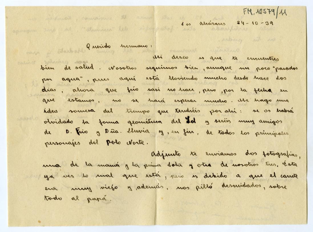 Carta de Norberto Galindo dirigida a su hermano Miguel, en el Campo de refugiados de Gurs (Francia).