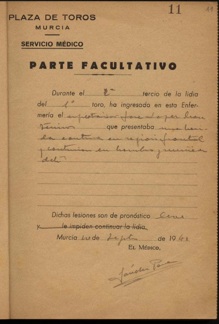 Parte médico de José López Montesinos, espectador.