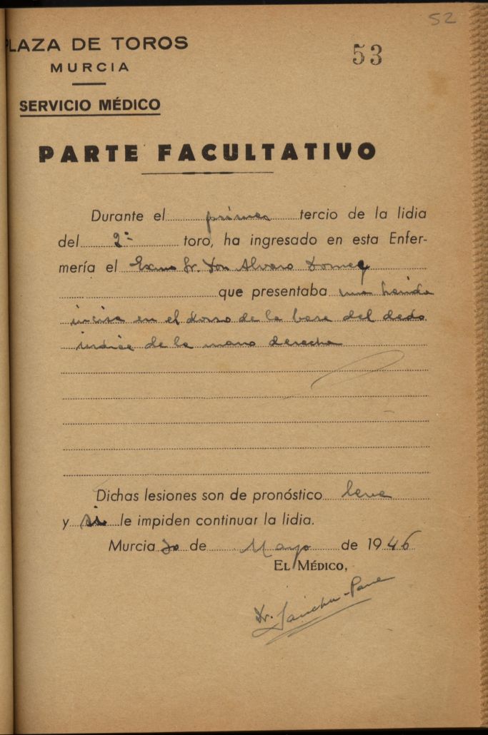 Parte médico de Álvaro Domecq, rejoneador.