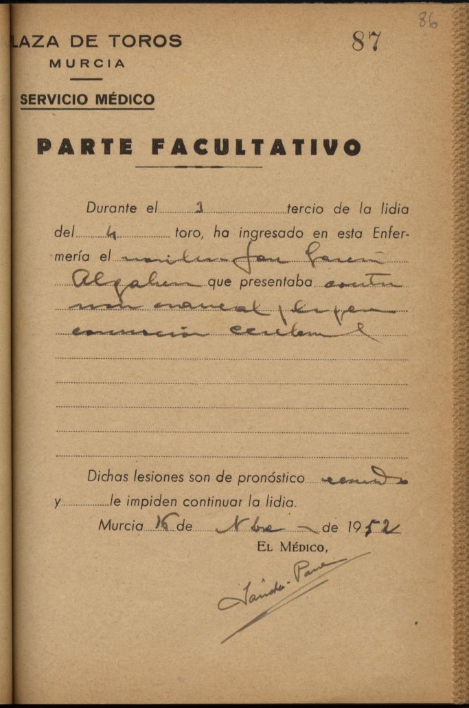 Parte médico de José García 