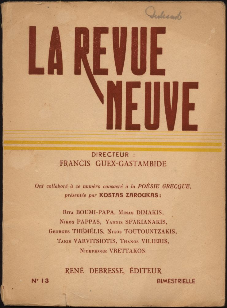 Ejemplar de la revista La Revue Neuve con el poema 