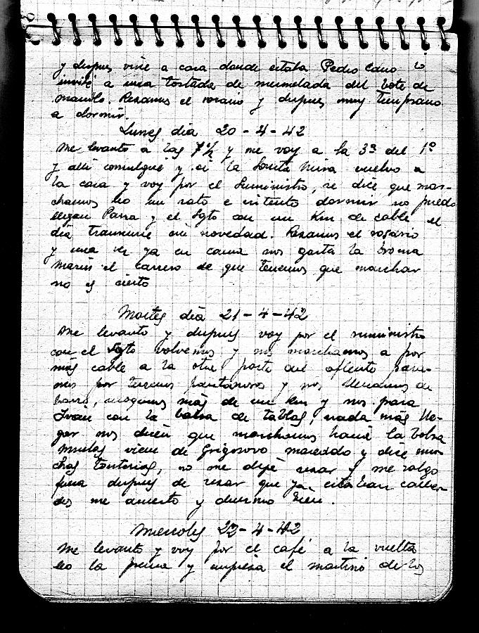 Diario de José Pérez Beltrán durante su etapa como combatiente de la División Azul entre el 8 de febrero y el 13 de mayo de 1942.