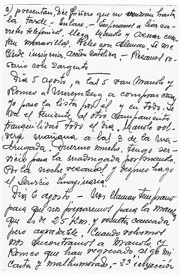 Copia del diario de José Pérez Beltrán durante su etapa como combatiente de la División Azul entre el 31 de julio de 1941 y el 6 de agosto de 1941.
