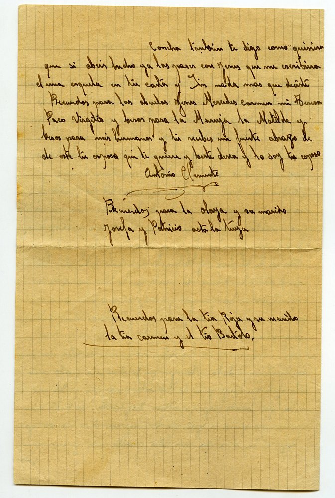 Carta de Antonio Clemente a su esposa Concepción Alacid remitida desde el campo de concentración de Barcarès (Francia)