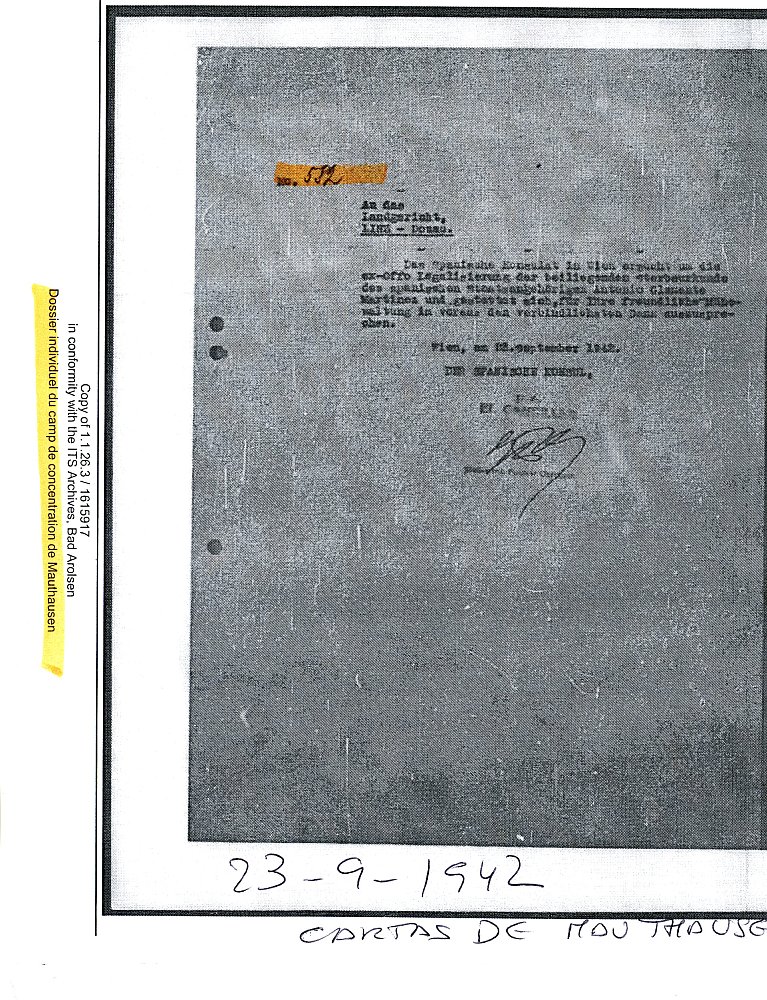 Reproducción de la carta remitida por el Cónsul de España en Viena al Juzgado Provincial de Linz