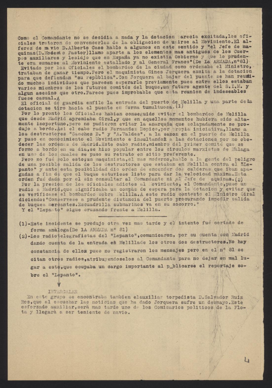 Relato del teniente de navío Federico Vidal Cubas sobre la sublevación de las dotaciones en la Marina de Guerra durante los días 17, 18, 19 y 20 de julio de 1936.