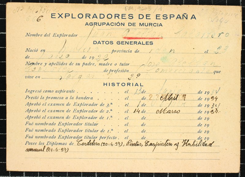 Ficha personal del explorador Juan Abellán Caballero