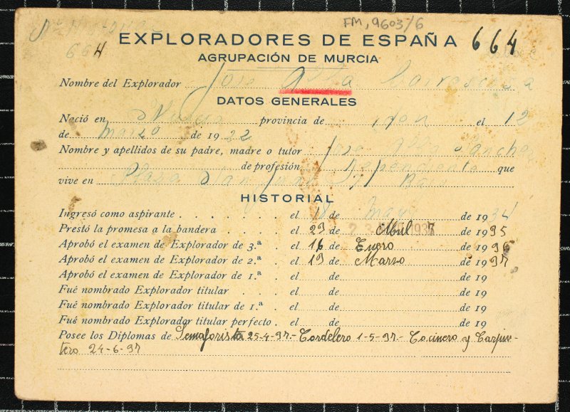 Ficha personal del explorador José Alba Carrascosa