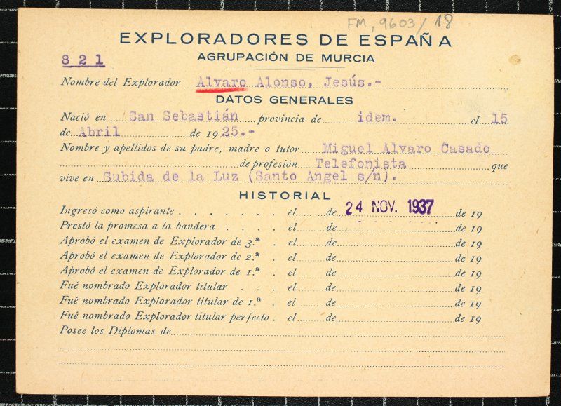 Ficha personal del explorador Jesús Álvaro Alonso