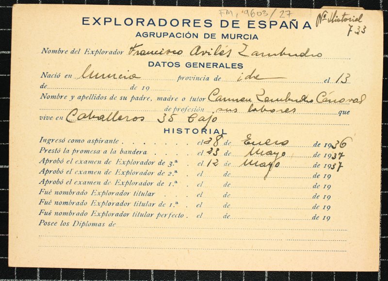 Ficha personal del explorador Francisco Avilés Zambudio