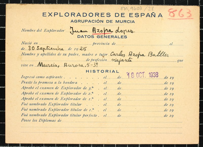 Ficha personal del explorador Juan Azofra López