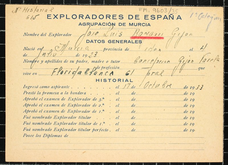 Ficha personal del explorador José Luis Bayarri Gijón