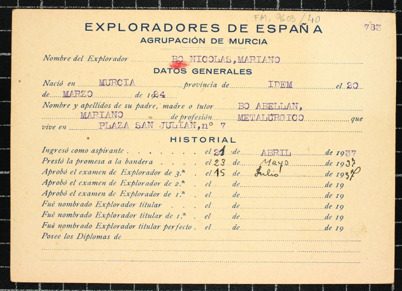 Ficha personal del explorador Mariano Bo Nicolás