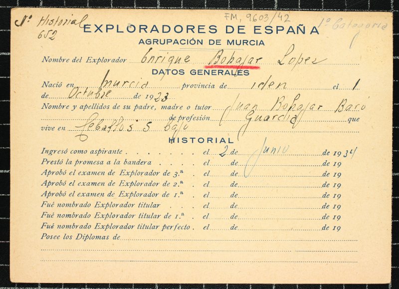Ficha personal del explorador Enrique Bohajar López