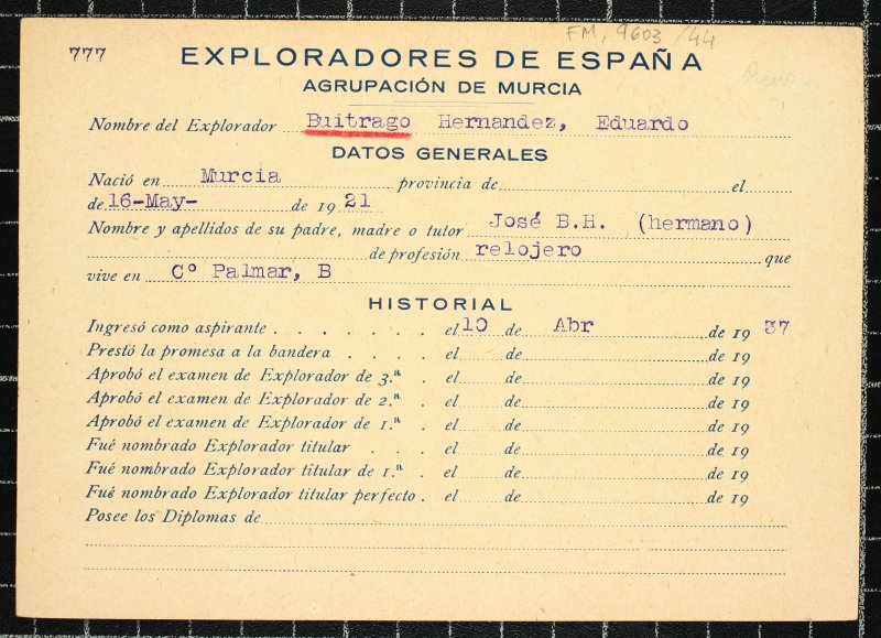 Ficha personal del explorador Eduardo Buitrago Hernández