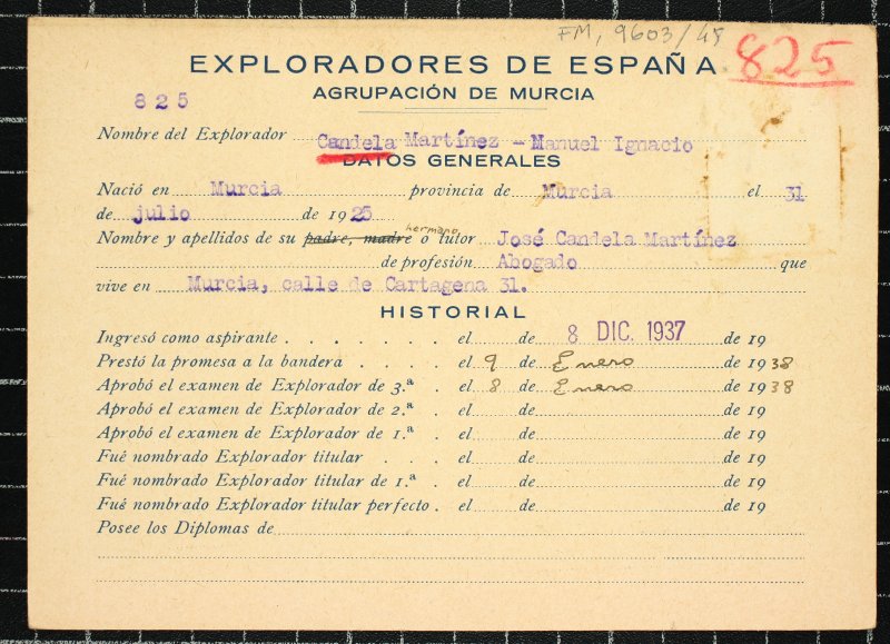 Ficha personal del explorador Manuel Ignacio Candela Martínez
