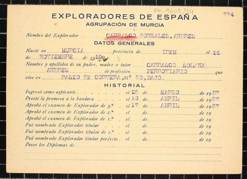 Ficha personal del explorador Andrés Carrasco González