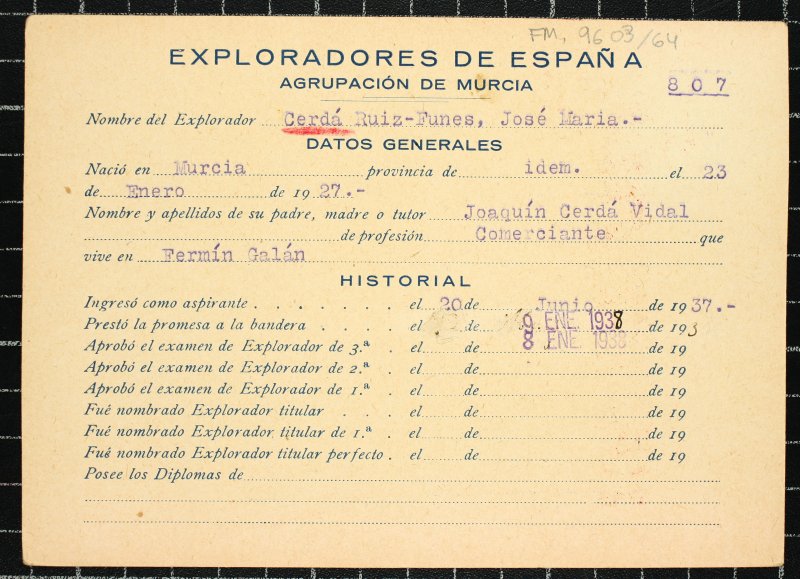 Ficha personal del explorador José María Cerdá Ruiz-Funes