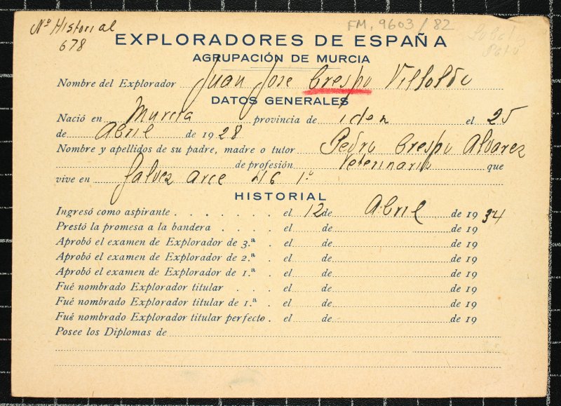 Ficha personal del explorador Juan José Crespo Villoldo