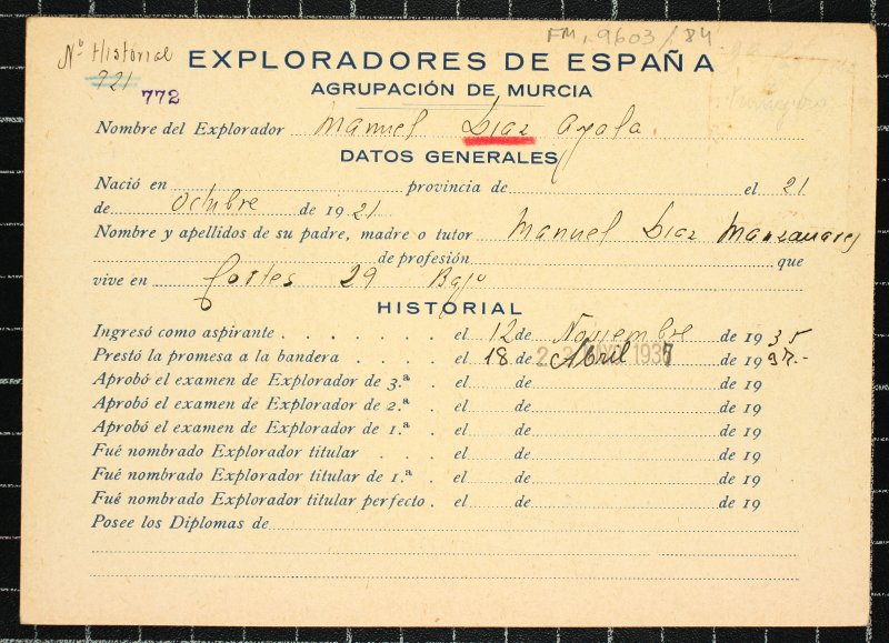 Ficha personal del explorador Manuel Díaz Ayala