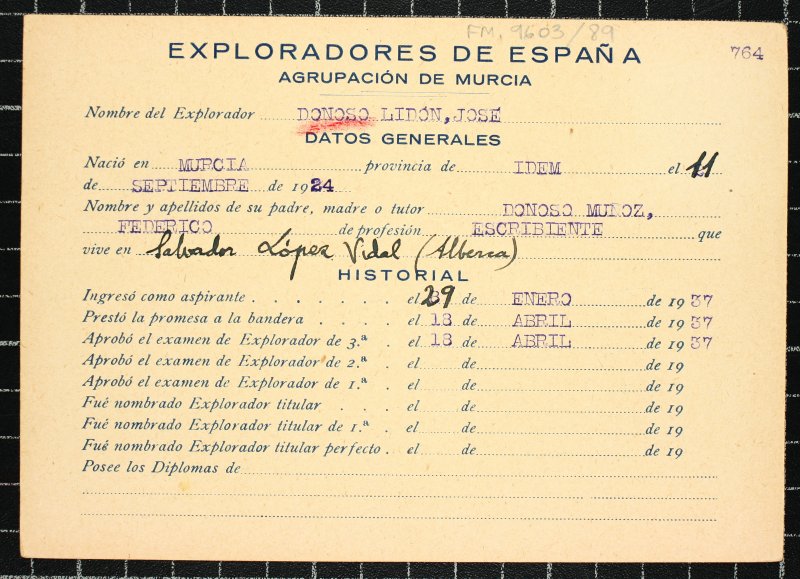 Ficha personal del explorador José Donoso Lidón