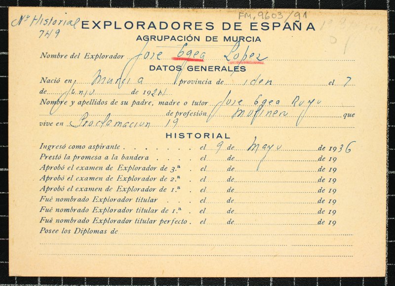 Ficha personal del explorador José Egea López