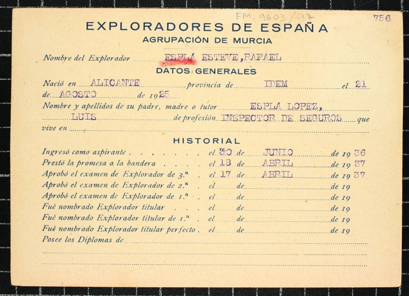 Ficha personal del explorador Rafael Esplá Esteve
