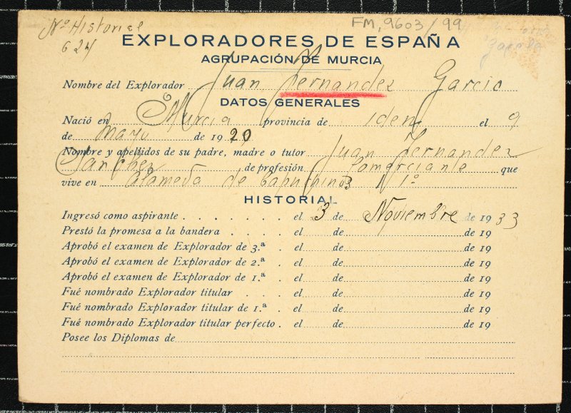 Ficha personal del explorador Juan Fernández García