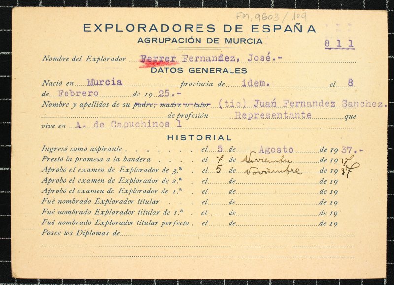 Ficha personal del explorador José Ferrer Fernández