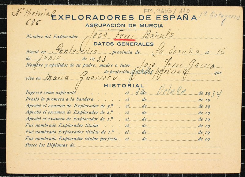 Ficha personal del explorador José Ferri Bañuls