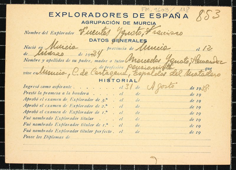 Ficha personal del explorador Francisco Fuentes Ignoto