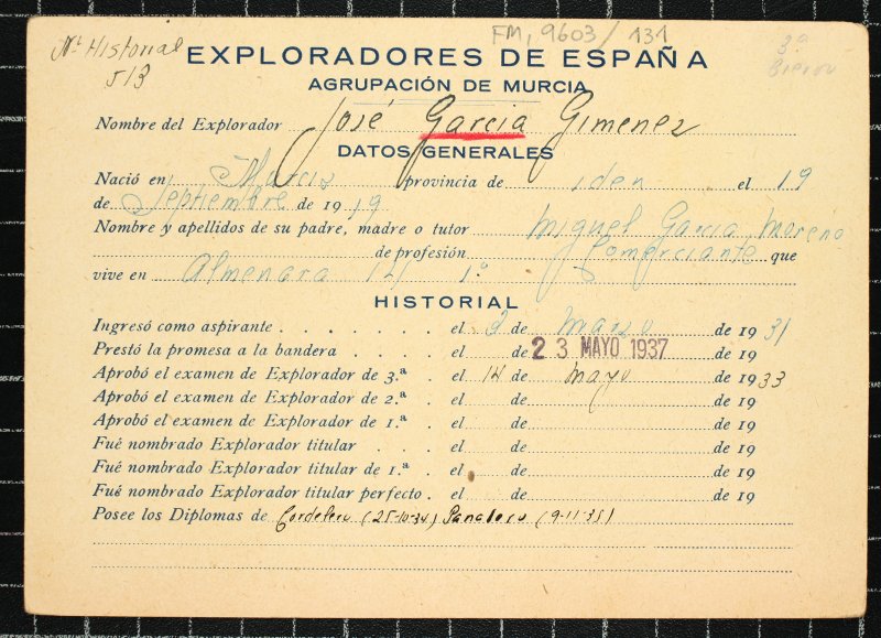 Ficha personal del explorador José García Giménez
