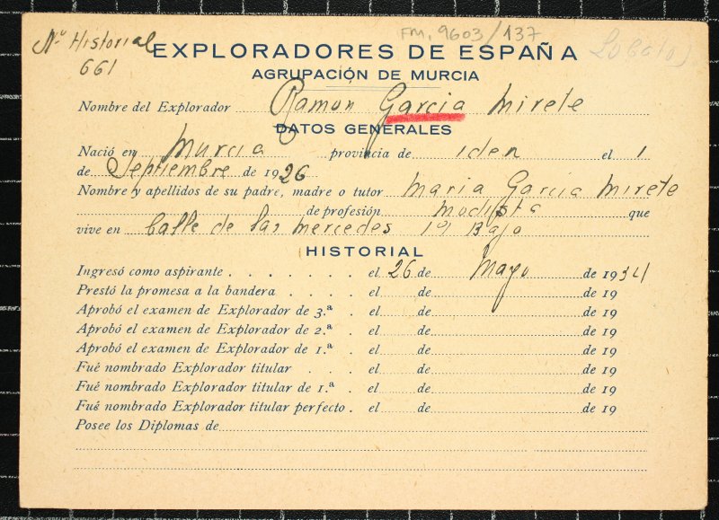 Ficha personal del explorador Ramón García Mirete