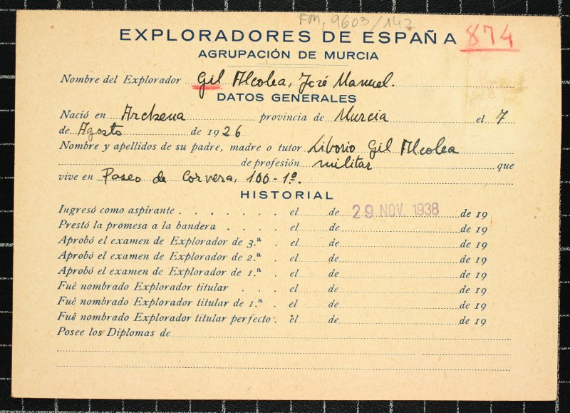 Ficha personal del explorador José Manuel Gil Alcolea