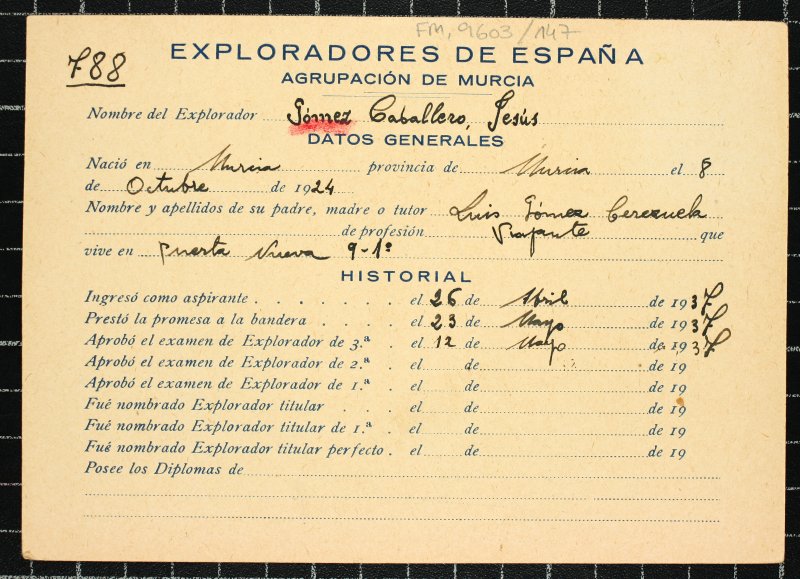 Ficha personal del explorador Jesús Gómez Caballero