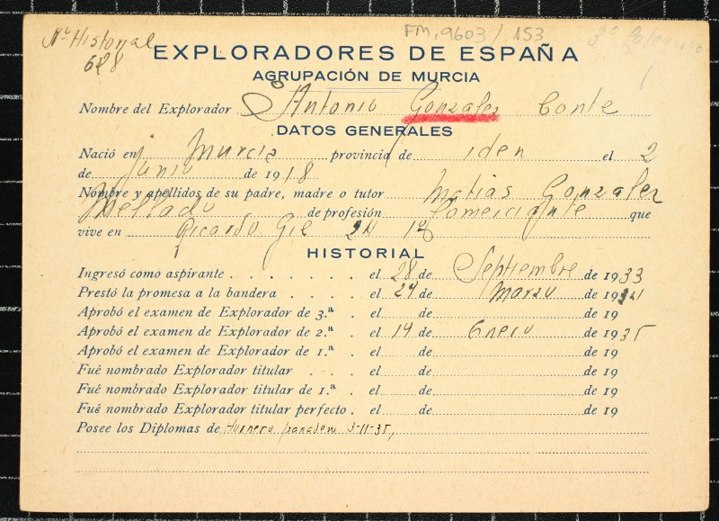 Ficha personal del explorador Antonio González Conte
